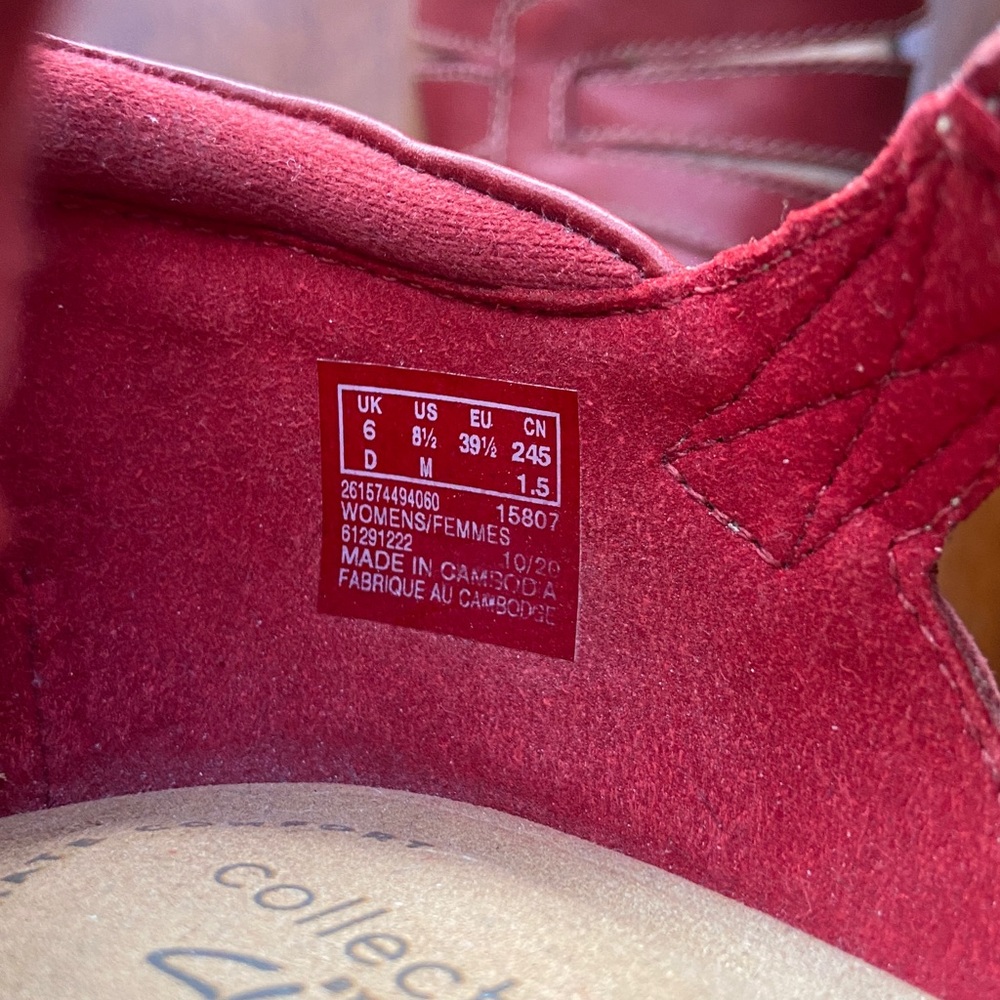 Clarks Red Leather Emily Daisy Heeled Dress Sandal Shoe Women's Size 8.5 - Picture 11 of 15